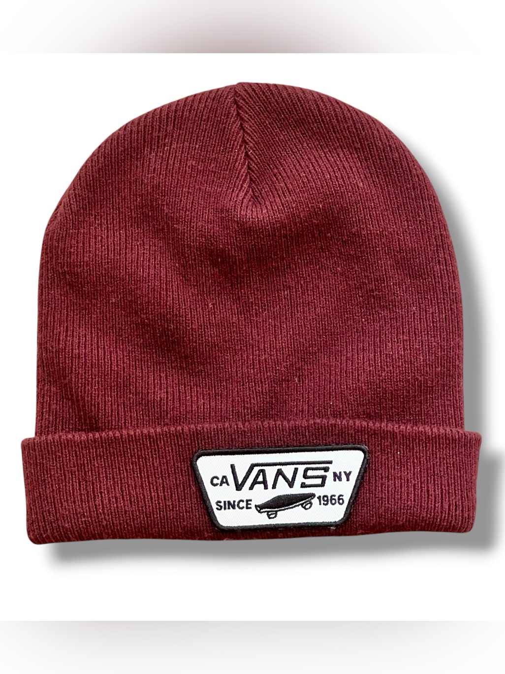 Vans Milford Logo Patch Beanie Skull Cap Hat Osfa Burgundy Red Skater Grunge D-4